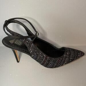 WHBM Sz 7.5M Teresa Multicolor Tweed Pointed Toe Ankle Strap 3.5” Heels